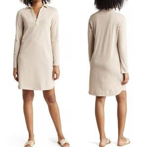 Frank & Eileen Nicole Popover Henley Cotton Dress Shirt Beige Sand Polo XS